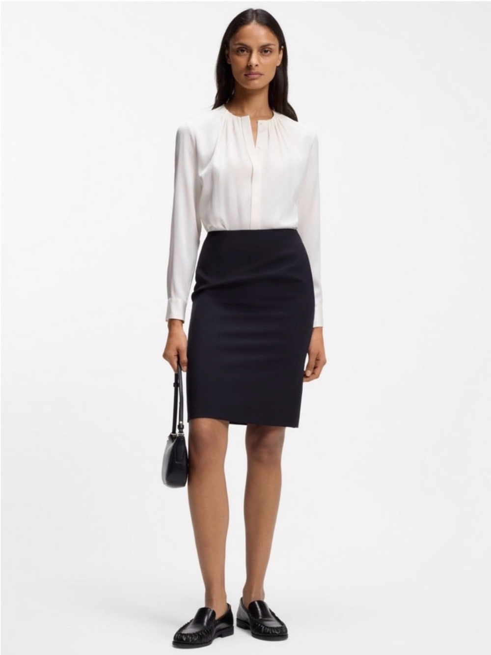 Hugo Boss NWT $345 virgin wool blend Navy Pencil Skirt
